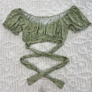 Hollister Green Floral Tie BabyDoll Top Vintage Coquette Y2K 90s Cottagecore